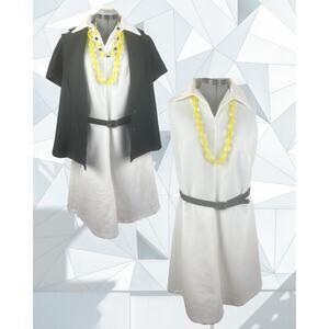 Vintage 70s  Ivory Belted Shift Dress Black Blazer Suit Set Size XL